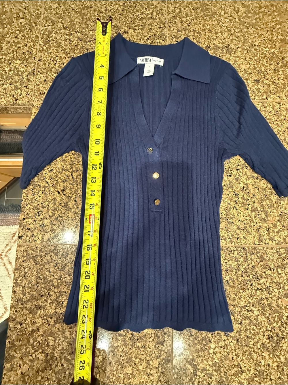 White House Black Market Navy Ribbed Short-Sleeve Polo Top - Picture 5 of 7